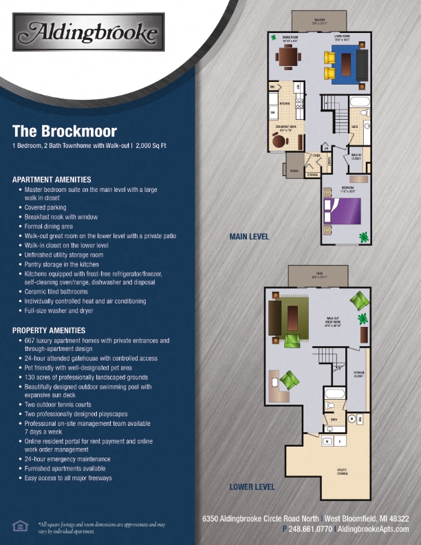 Floor plan for 1 bed, 2 baths, 2000 sqft